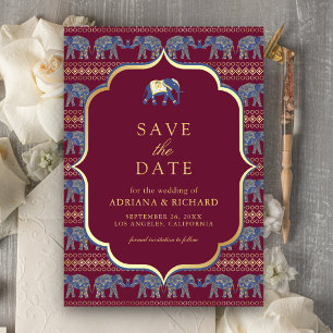 Burgund und Gold Elefant Indisches Hochzeitsfoto Save The Date