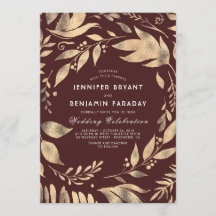 Burgund und Gold Elegante Blätter Hochzeit im Herb