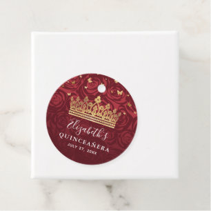 Burgund und Gold Elegante Rose Quinceanera Geschenkanhänger