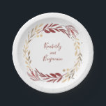 Burgund und Gold Eleganter Garten Hochzeit Pappteller<br><div class="desc">Imitate Goldfolie und bordeauxrote Blätter Teller auf Hochzeitspapieren</div>