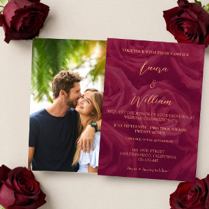Burgund und gold elegantes Bild Hochzeit Einladung