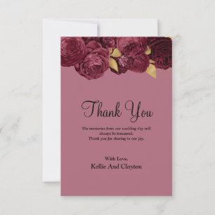 Burgund und Gold Floral Danke Karte
