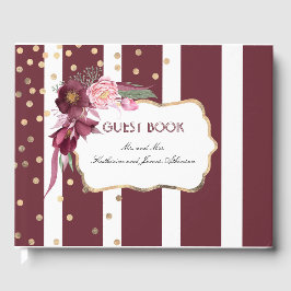 Burgund und Gold Floral Elegante Hochzeit Gästebuch