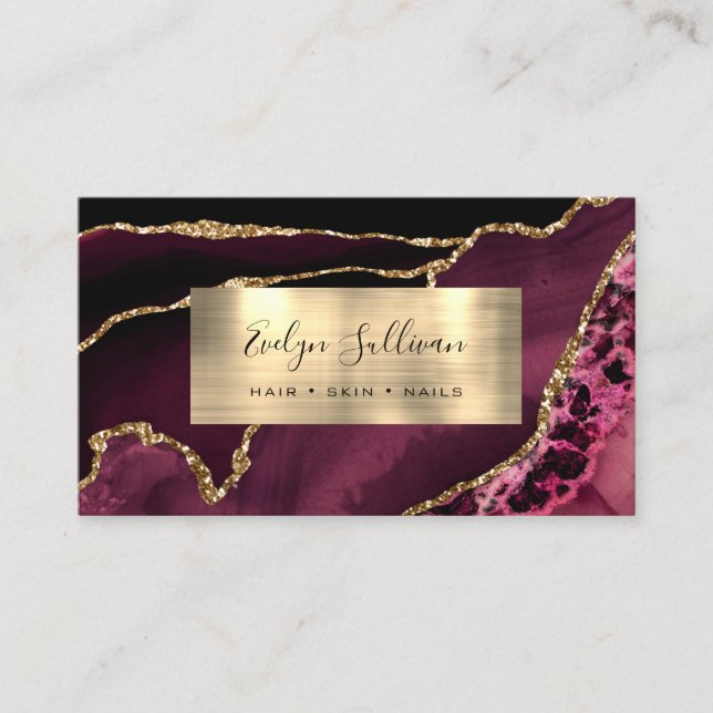 Burgund und Gold Foil Agate Business Card Visitenkarte (Vorderseite)