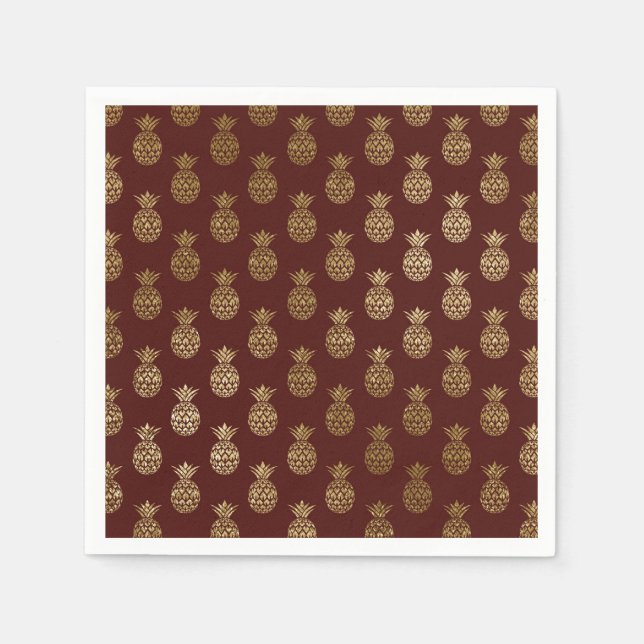 Burgund und Gold Foil Ananas Muster Serviette (Vorderseite)