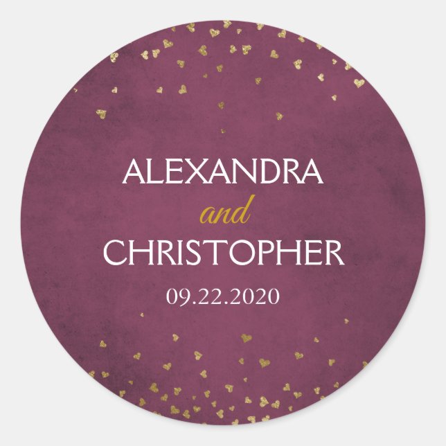 Burgund und Gold Foil Confetti Umschlag Siegel Runder Aufkleber (Vorderseite)