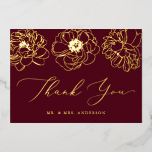 Burgund und Gold Foil Floral Danke Karte