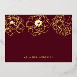 Burgund und Gold Foil Floral Danke Karte