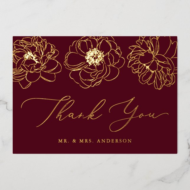 Burgund und Gold Foil Floral Danke Karte (Vorderseite)