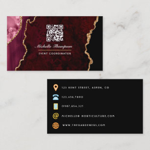 Burgund und Gold-Geode-Achatstein-QR-Code-Geschäft Visitenkarte