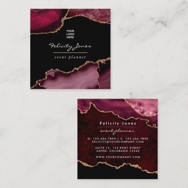 Burgund und Gold Geode Agate Stone Business Card Quadratische Visitenkarte