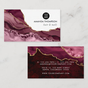 Burgund und Gold Geode Agate Stone Business Card Visitenkarte