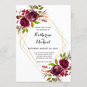 Burgund und Gold geometrische Hochzeit Einladung. Einladung