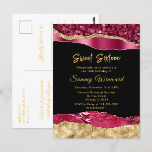 Burgund und Gold Glam tränen Sweet Sixteen Postkarte