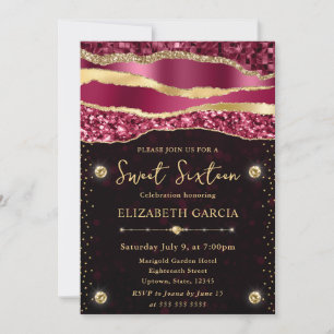 Burgund und Gold Glamour Tränen Bokeh Sweet Sixtee Einladung