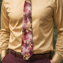 Burgund und Gold Glitter Blumen Agat Krawatte
