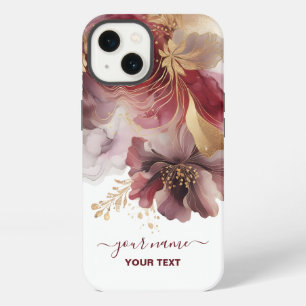 Burgund und Gold Glitter Blumenachat iPhone 13 Hülle