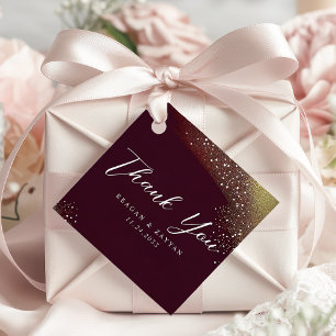 Burgund und Gold Glitter Hochzeit Danke Geschenkanhänger