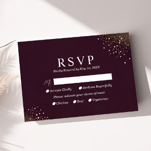 Burgund und Gold Glitter Hochzeit-RSVP-Karte RSVP Karte