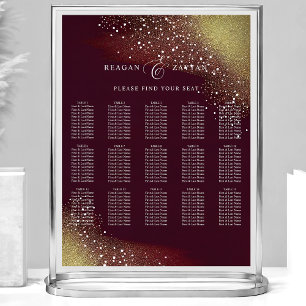 Burgund und Gold Glitter Hochzeit Sitzordnung Poster