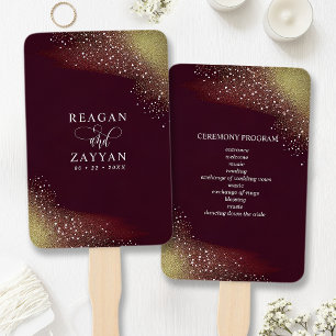 Burgund und Gold Glitter Hochzeitsprogramm Fächer