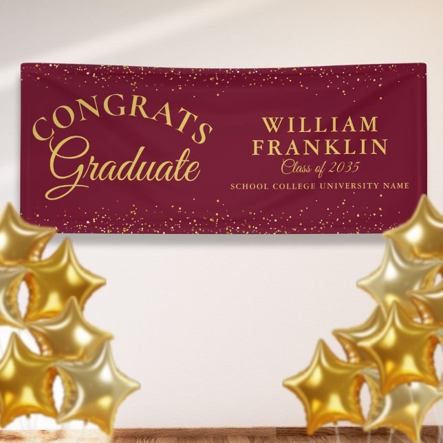 Burgund und Gold Glitzer Abschluss Banner (Burgundy And Gold Glitter Graduation Banner)