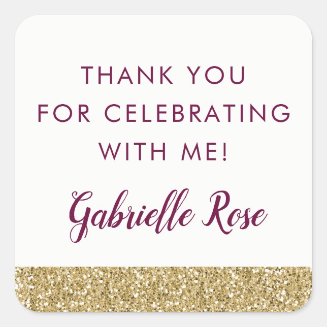 Burgund und Gold-Glitzer bevorzugen Sticker-Label Quadratischer Aufkleber (Vorderseite)