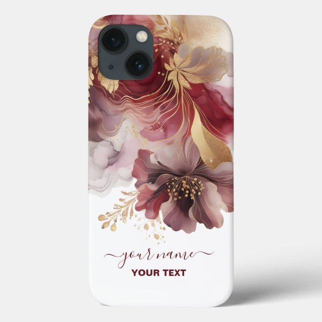 Burgund und Gold Glitzer Blumengatter Case-Mate iPhone Hülle (Rückseite)