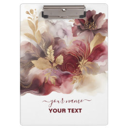 Burgund und Gold Glitzer Blumengatter Klemmbrett