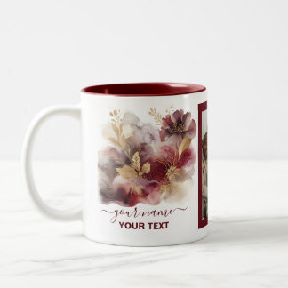 Burgund und Gold Glitzer Blumenstrauß Agate Foto Zweifarbige Tasse