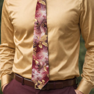 Burgund und Gold Glitzer Blüte Agate Neck Tie Krawatte