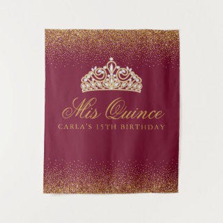 Burgund und Gold Glitzer Quinceanera Wandteppich