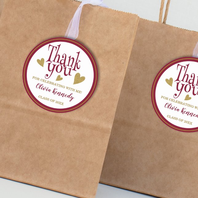 Burgund und Gold Graduation Party Danke Runder Aufkleber (Burgundy And Gold Graduation Party Thank You Classic Round Sticker
)