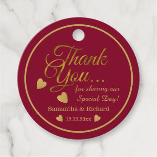 Burgund und Gold Heart Wedding Vielen Dank Geschenkanhänger