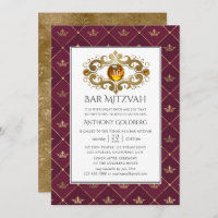 Burgund und Gold Heraldic Monogram Bar Mitzvah