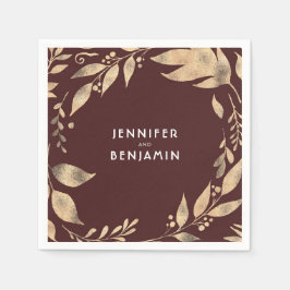 Burgund und Gold Herbstlaub Hochzeit auf elegante  Serviette