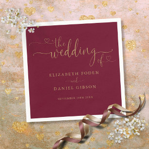 Burgund und Gold Herz Schrift Hochzeit Serviette