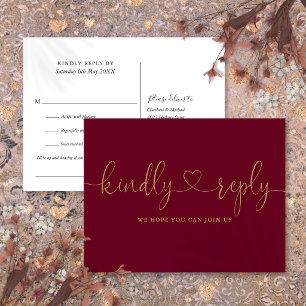 Burgund und Gold Herz Schrift Songwunsch RSVP Einladungspostkarte