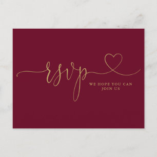 Burgund und Gold Herz Schrift Songwunsch RSVP Einladungspostkarte