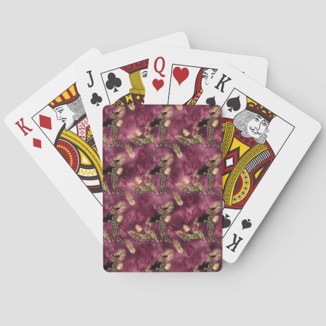 Burgund und Gold Leopard Serie Design 10 Spielkarten (Rückseite)