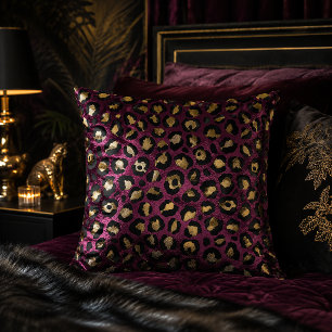 Burgund- und Gold-Leopardenprint-Tiermuster Kissen