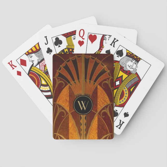Burgund und Gold Mit Monogramm Spielkarten (Rückseite)