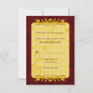 Burgund und Gold Noten Hochzeit RSVP Karte