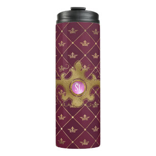 Burgund und Gold Paris Edelstein Monogramm Thermosbecher
