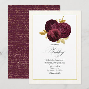 Burgund und Gold Rose Hochzeit Einladung