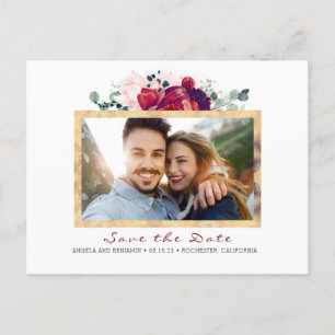Burgund und Gold Save the Date Ankündigungspostkarte