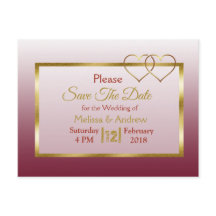 Burgund und Gold Save the Date Postkarten
