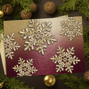 Burgund und Gold Schneeflocken-Schimmer-Feiertagsk Feiertagskarte