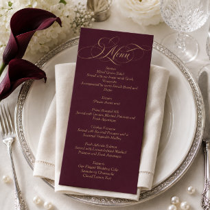 Burgund und Gold Schrift Hochzeit Menükarte