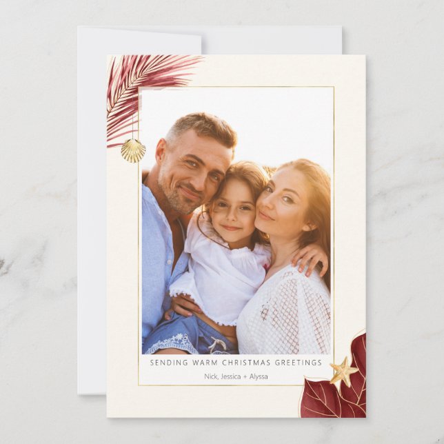 Burgund und Gold Tropengrün Foto Feiertagskarte (Vorderseite)